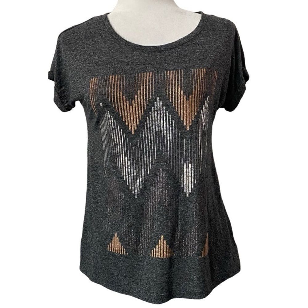 Apt 9 Gray Tee Metallic Design Short Sleeve Shirt PXS